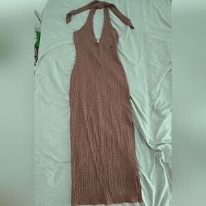 See You Monday Brown Halter Dress